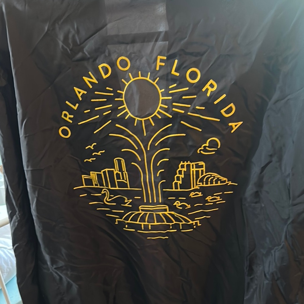 Orlando Florida Black Windbreaker with Lake Eola Gold Graphic